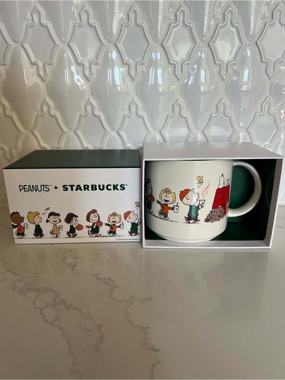 Peanuts x Starbucks White Ceramic Holiday Mug with Green Interior